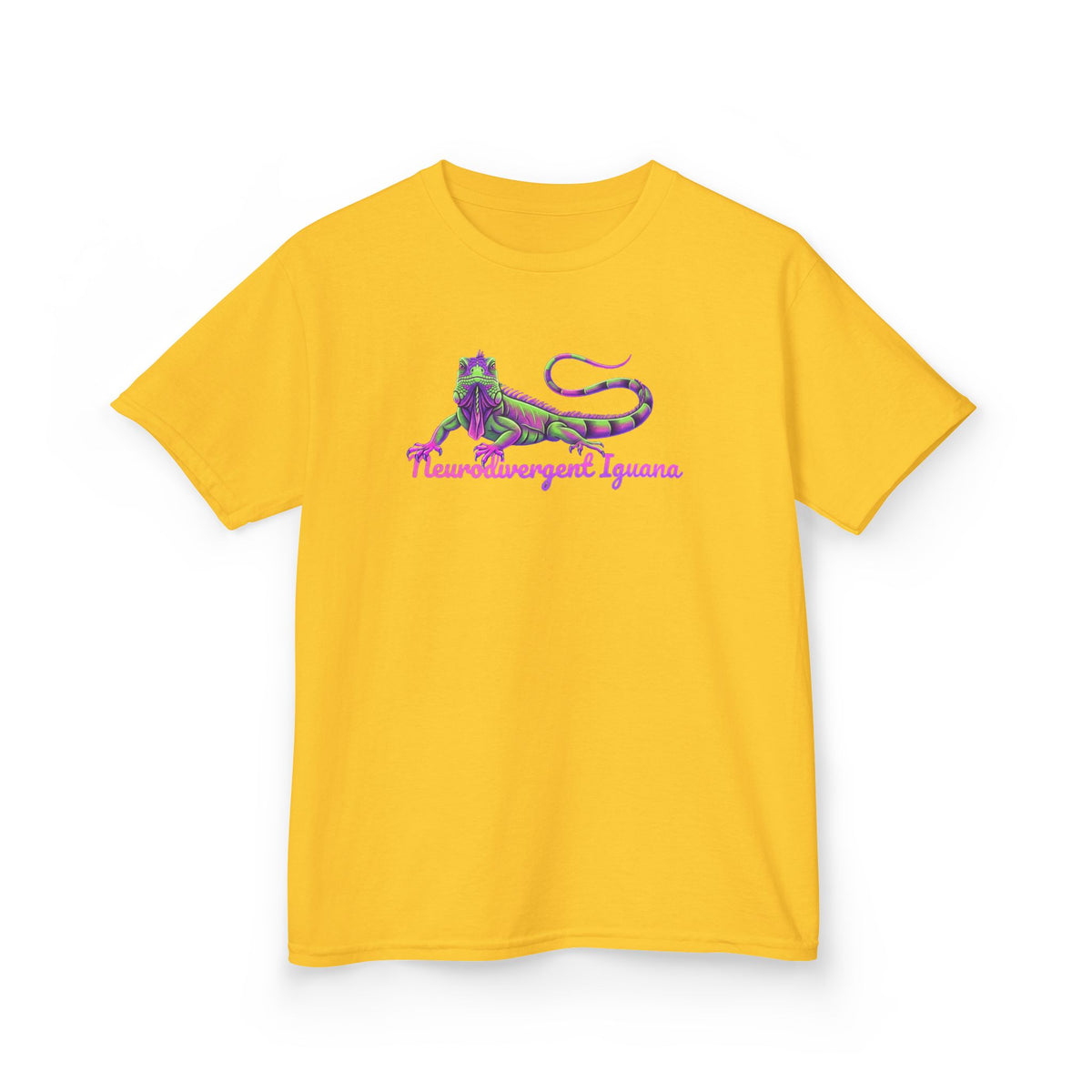 Kids Tee — Neon Green & Purple Iguana Graphic “Fluorescent Iguana”