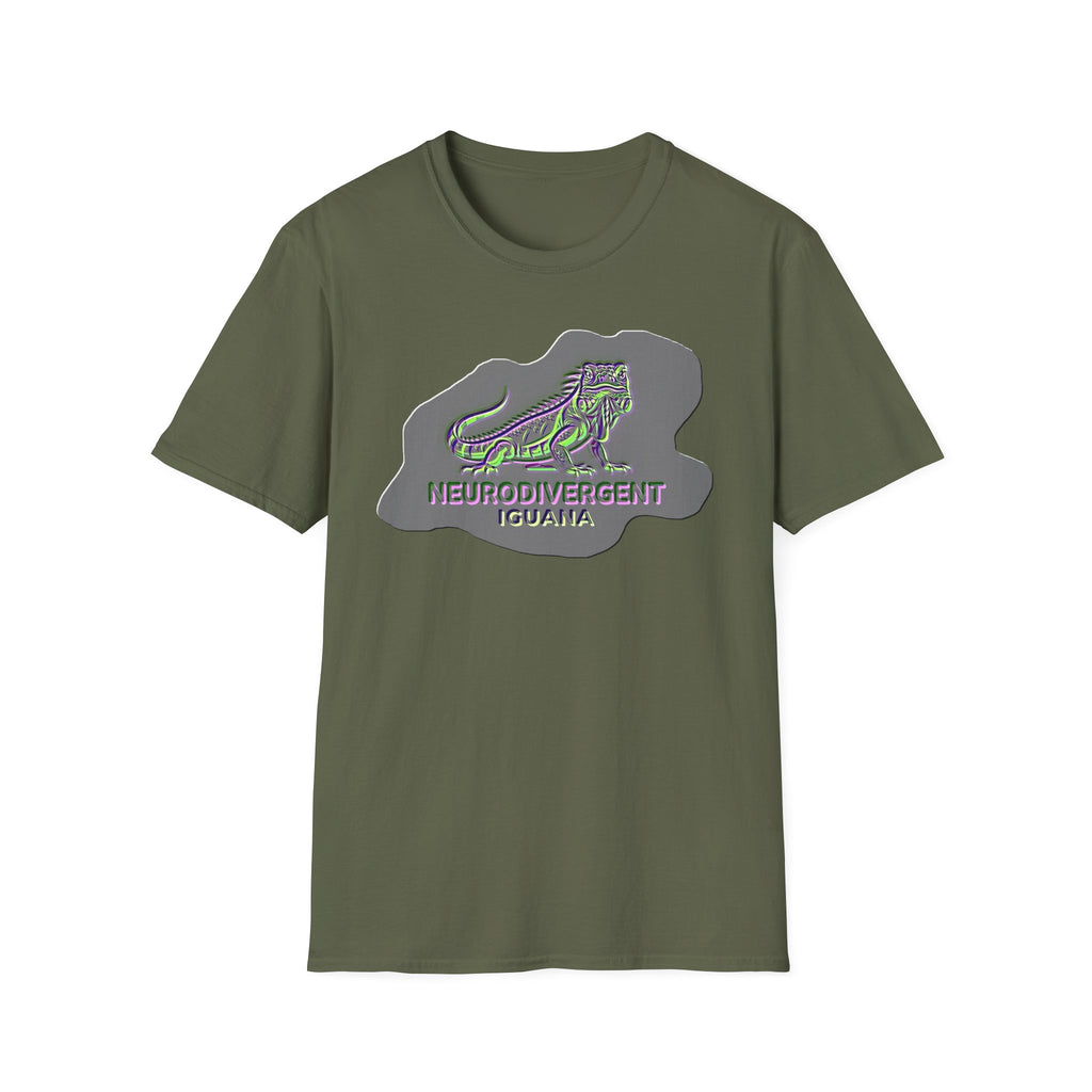 Neurodivergent Iguana Graphic T‑Shirt — Pride-Lit Earthtone Design