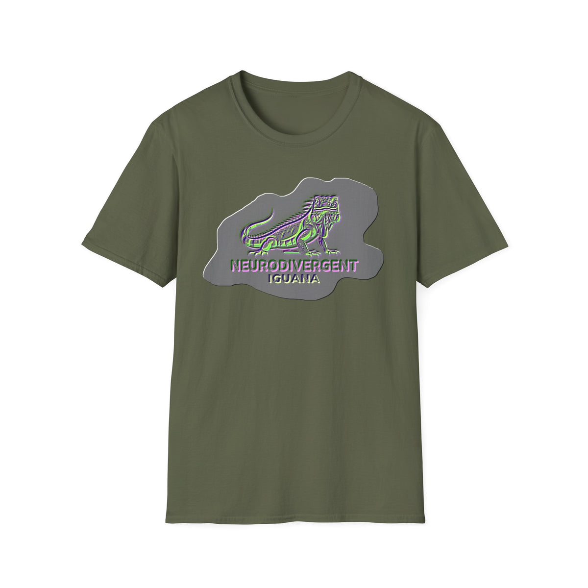 Neurodivergent Iguana Graphic T‑Shirt — Pride-Lit Earthtone Design