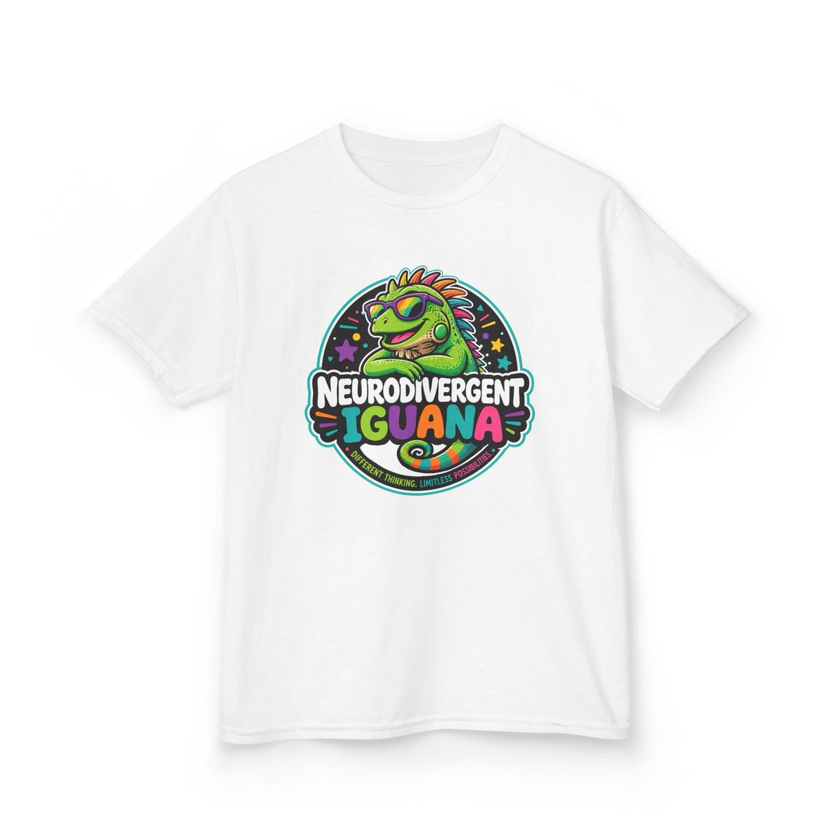 Kids T‑Shirt — "Neurodivergent Iguana" Colorful Pride Tee