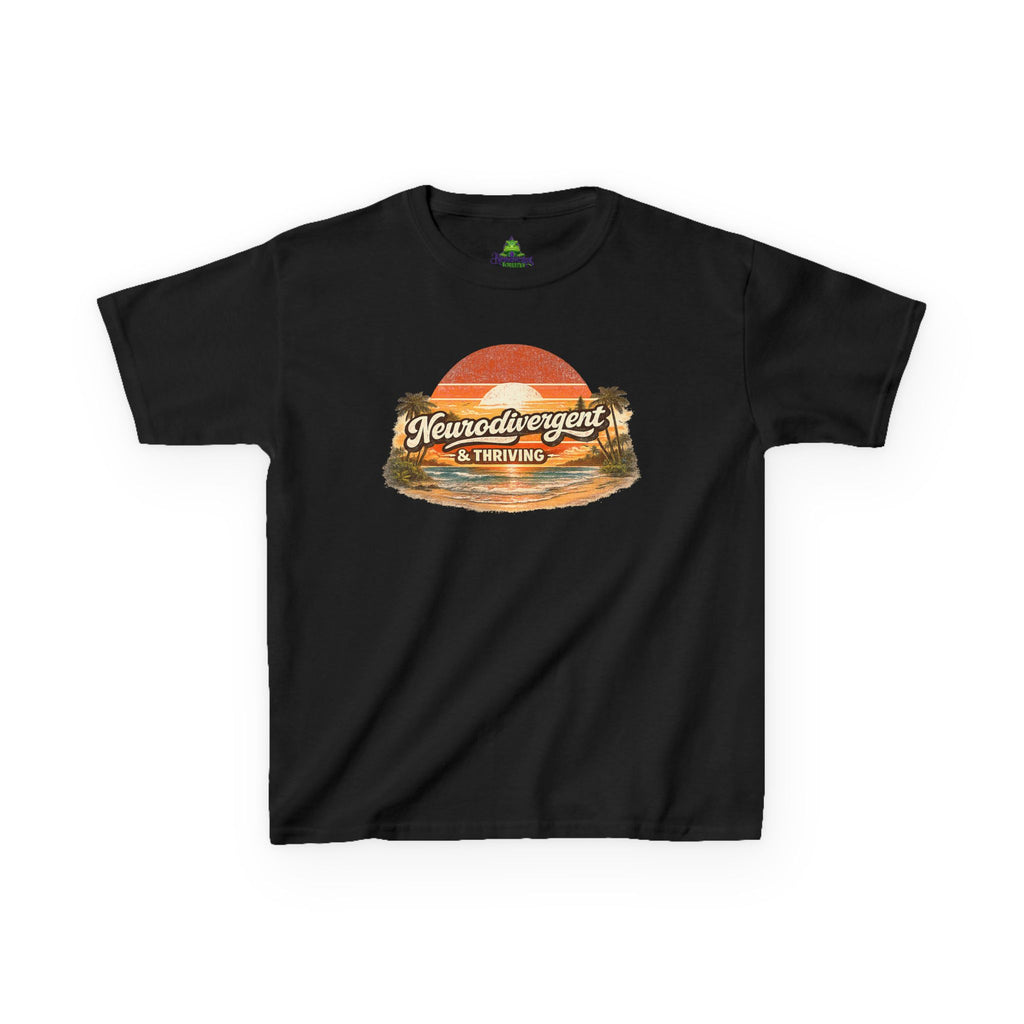 Kids T-Shirt — "Neurodivergent & Thriving" Retro Sunset Tee
