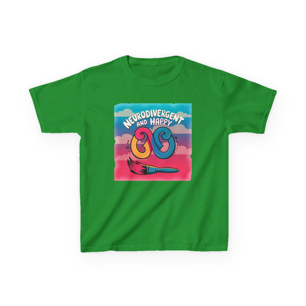 Kids Tee — "Neurodivergent and Happy" Colorful Art Brush Design