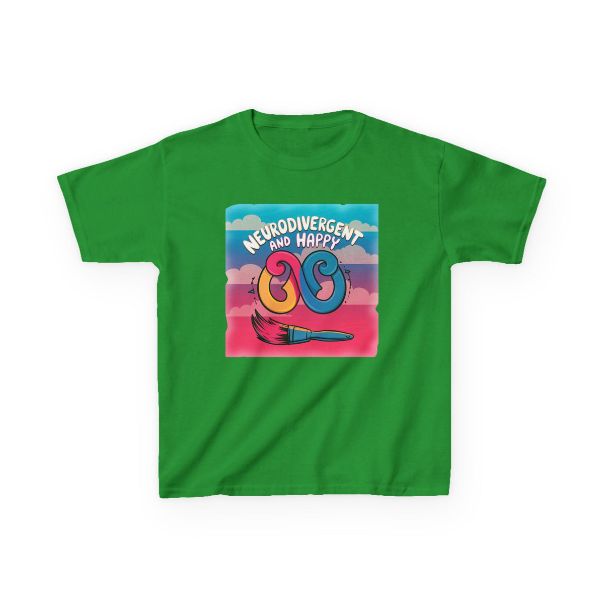 Kids Tee — "Neurodivergent and Happy" Colorful Art Brush Design
