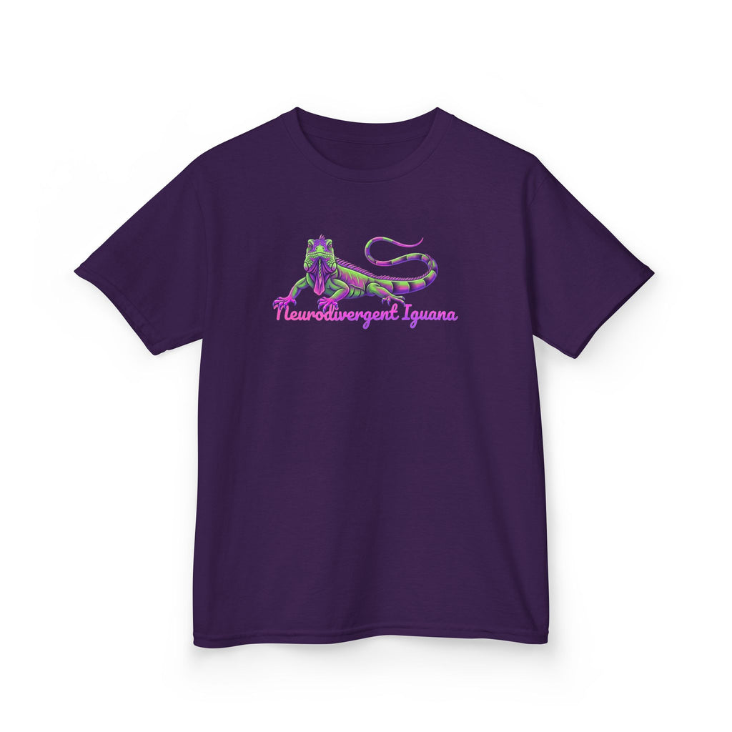 Kids Tee — Neon Green & Purple Iguana Graphic “Fluorescent Iguana”