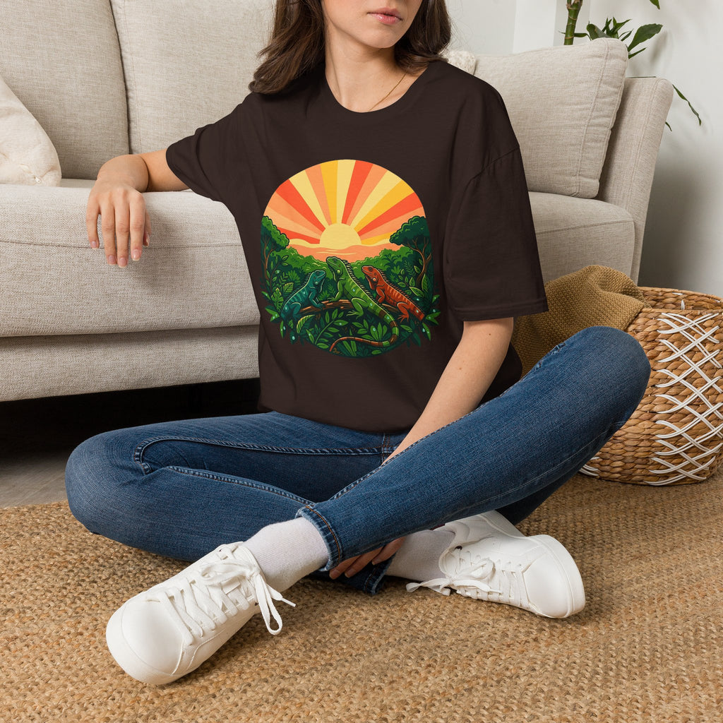 Sunrise Jungle T-Shirt — Tropical Iguana Sunset Graphic Tee