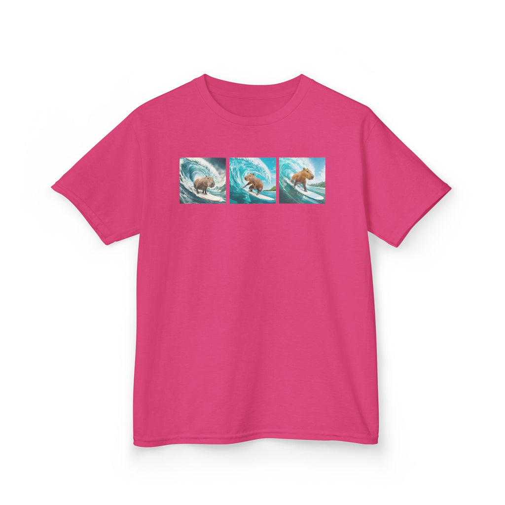 Kids Surfing Waves Tee — Triple Wave Surfboard Graphic Kids T‑Shirt