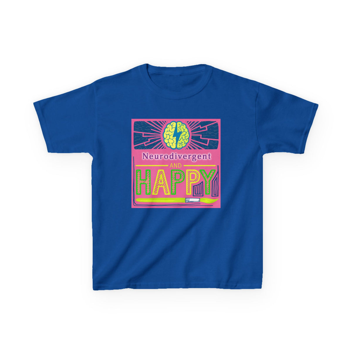 Neurodivergent and Happy Kids Tee — Bright Retro Pride Shirt
