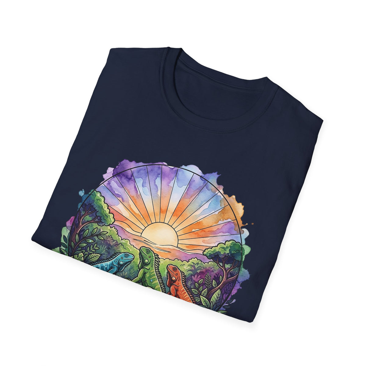 Sunrise Iguanas T-Shirt — Colorful Mountain Sunrise with Forest Trail