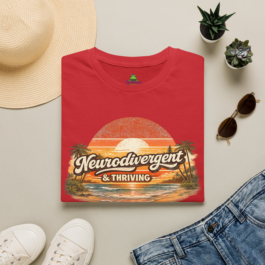 Neurodivergent & Thriving Tee — Retro Sunset Palm Graphic T-Shirt