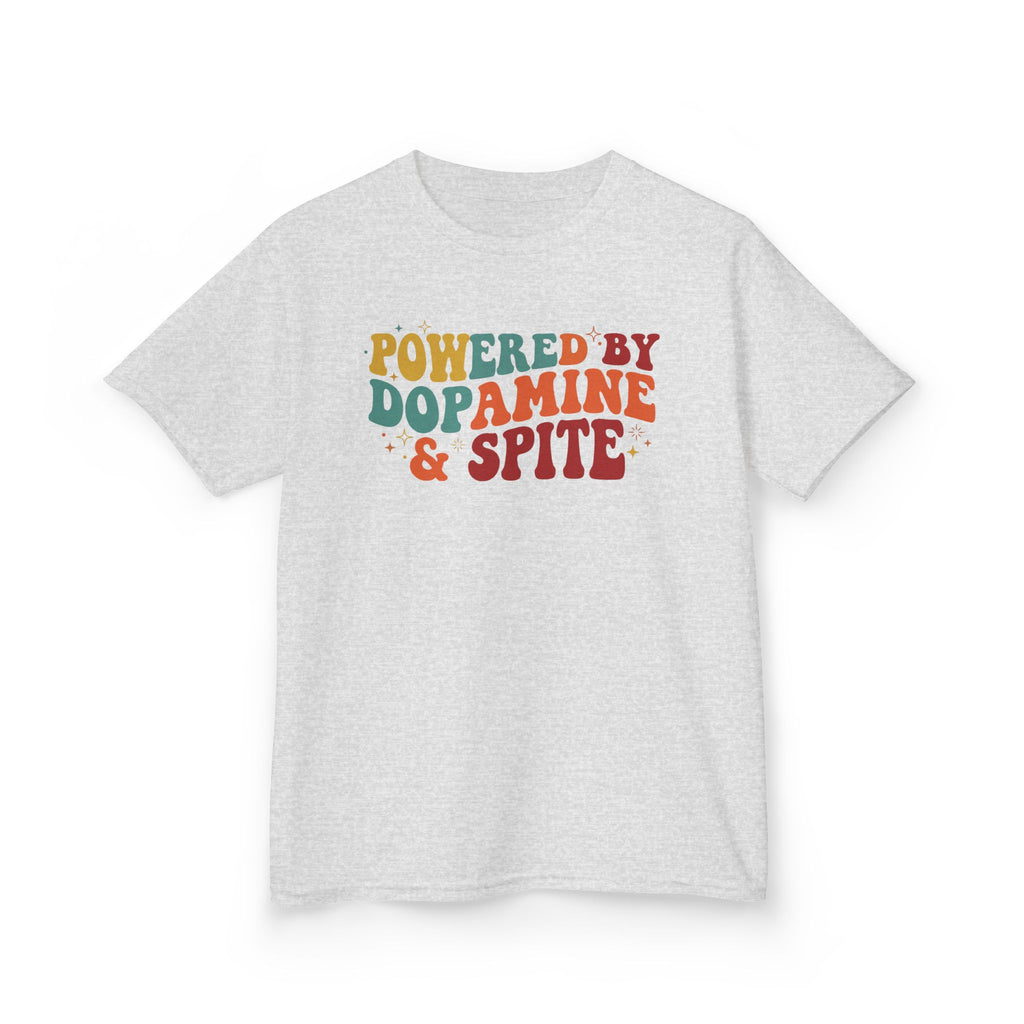 Kids T‑Shirt – "Powered by Dopamine & Spite" Retro Graphic Tee