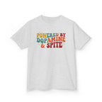 Kids T‑Shirt – "Powered by Dopamine & Spite" Retro Graphic Tee
