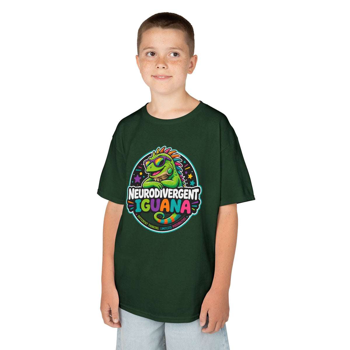 Kids T‑Shirt — "Neurodivergent Iguana" Colorful Pride Tee