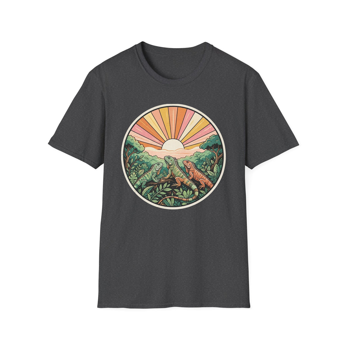 Sunrise Jungle T-Shirt — Retro Tropical Sunset Graphic Tee