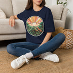 Sunrise Jungle T-Shirt — Retro Tropical Sunset Graphic Tee