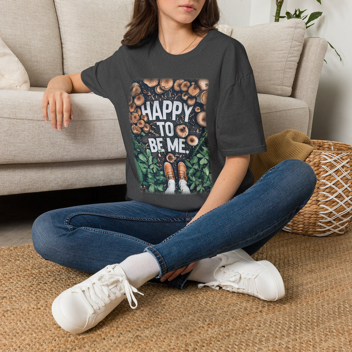 T-Shirt — "Happy To Be Me" Mushroom Garden Graphic Tee