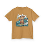 Kids Surfing Bear Graphic Tee — Cute Adventure Whale-Wave Design