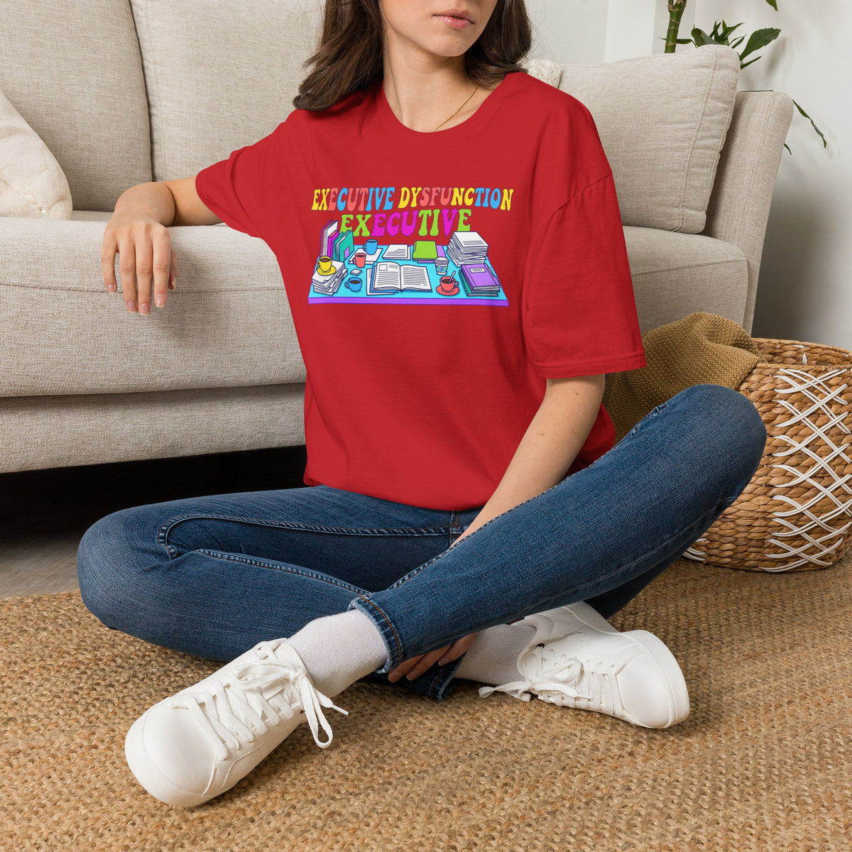 Executive Dysfunction T-Shirt — Colorful Desk Illustration