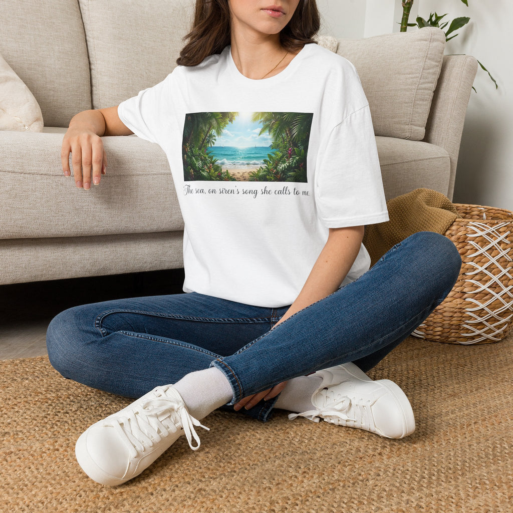 Beachscape T-Shirt — "The sea, an siren's song she calls to me" Scenic Coastal Tee