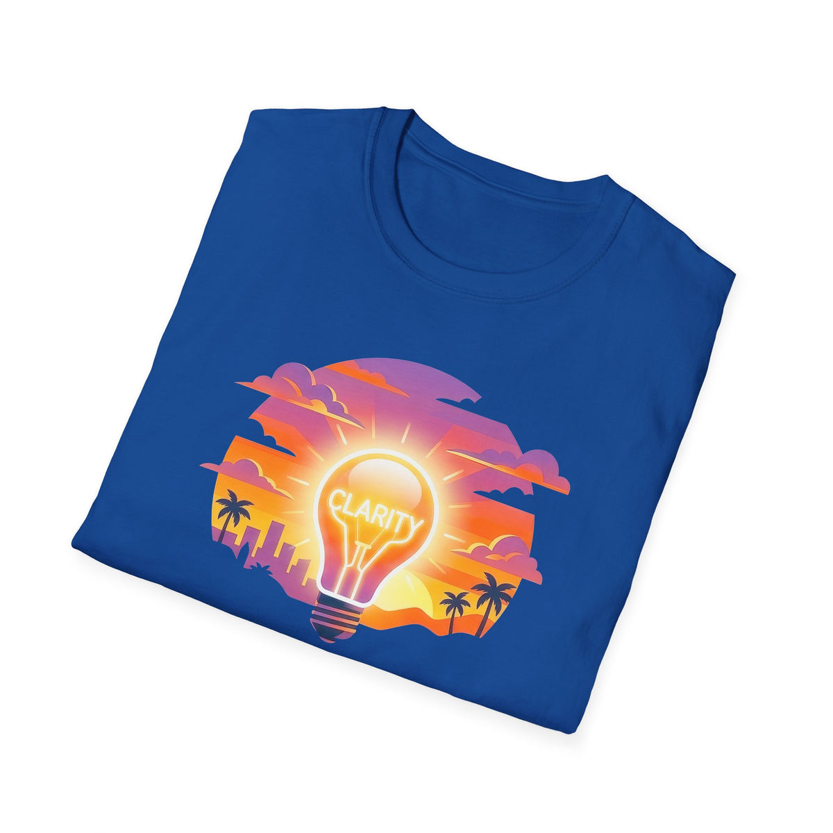 Clarity Please T-Shirt — "Clarity, please. Say what you really mean." Sunset Lightbulb Graphic