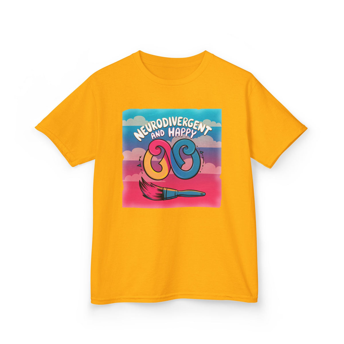 Kids Tee — "Neurodivergent and Happy" Colorful Art Brush Design
