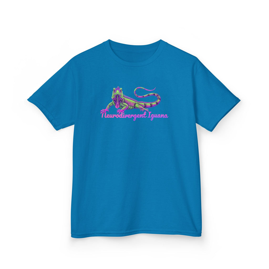Kids Tee — Neon Green & Purple Iguana Graphic “Fluorescent Iguana”