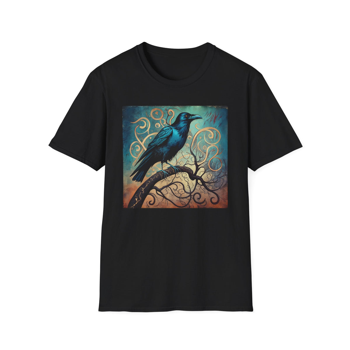 Raven Art T‑Shirt — Mystical Blue Crow Illustration Tee