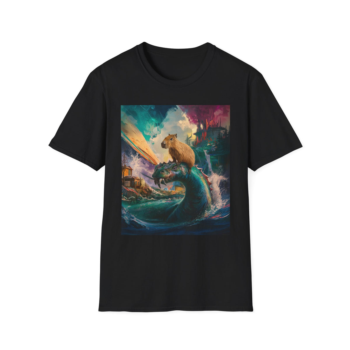 Surreal Capybara Wave T-Shirt — Colorful Fantasy Animal Tee