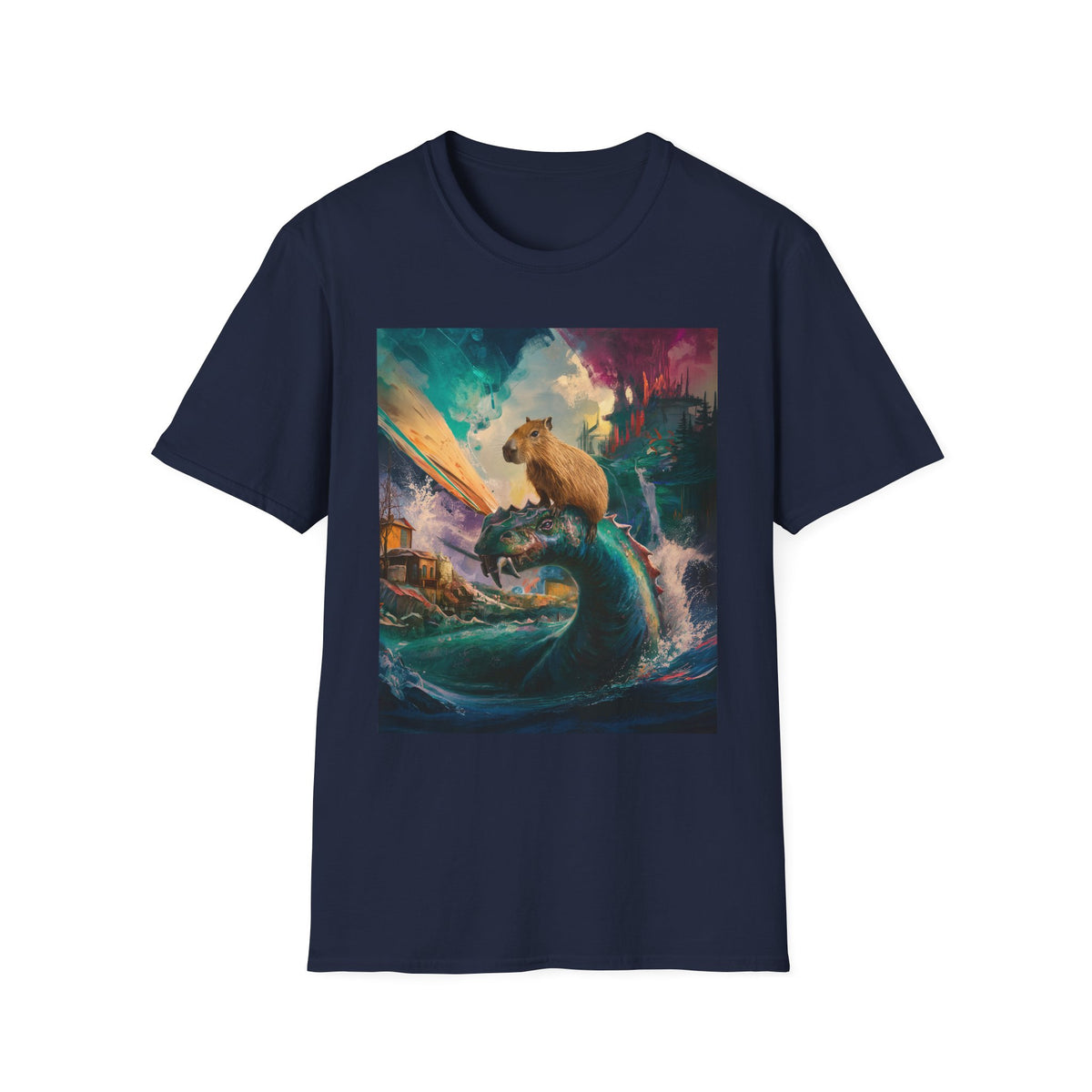 Surreal Capybara Wave T-Shirt — Colorful Fantasy Animal Tee