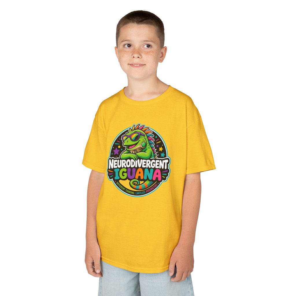Kids T‑Shirt — "Neurodivergent Iguana" Colorful Pride Tee