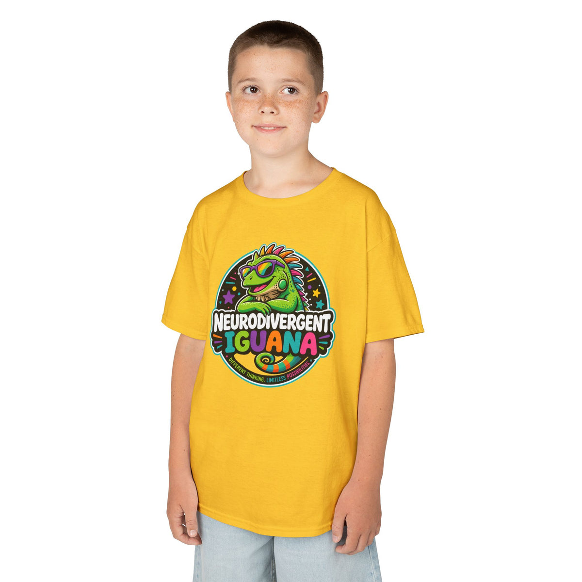 Kids T‑Shirt — "Neurodivergent Iguana" Colorful Pride Tee