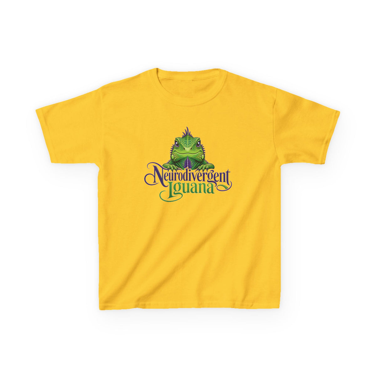 Kids T‑Shirt — “Neurodivergent Iguana” Cute Green Lizard Graphic Tee for Autism Pride & Awareness