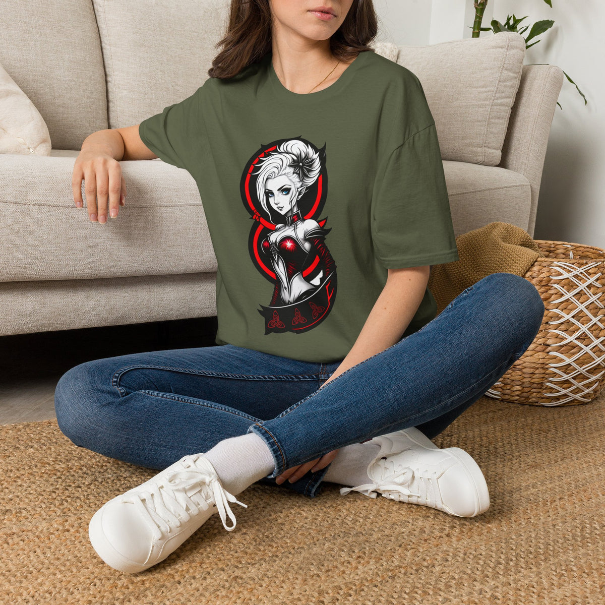 Vampy Gothic Girl Graphic Tee – Dark Anime Skull Design