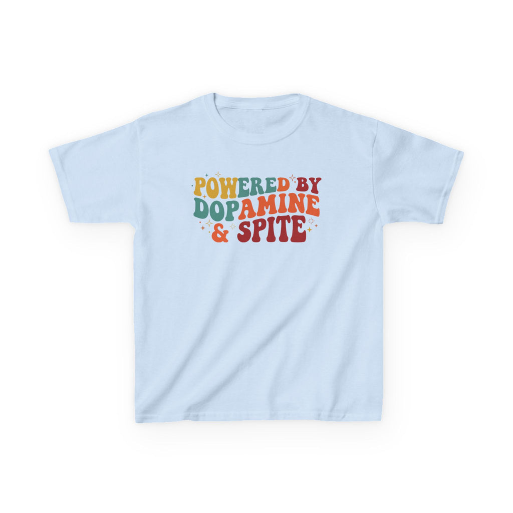 Kids T‑Shirt – "Powered by Dopamine & Spite" Retro Graphic Tee