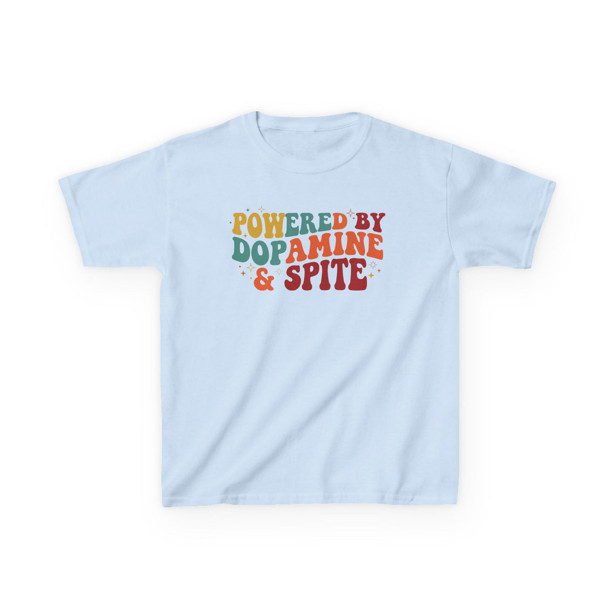 Kids T‑Shirt – "Powered by Dopamine & Spite" Retro Graphic Tee