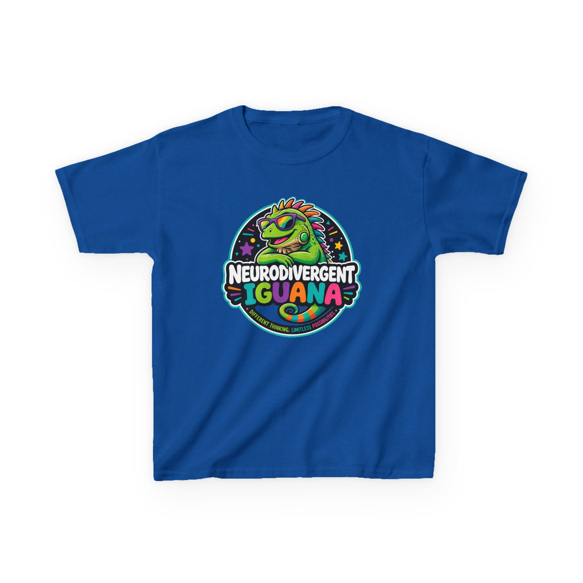 Kids T‑Shirt — "Neurodivergent Iguana" Colorful Pride Tee