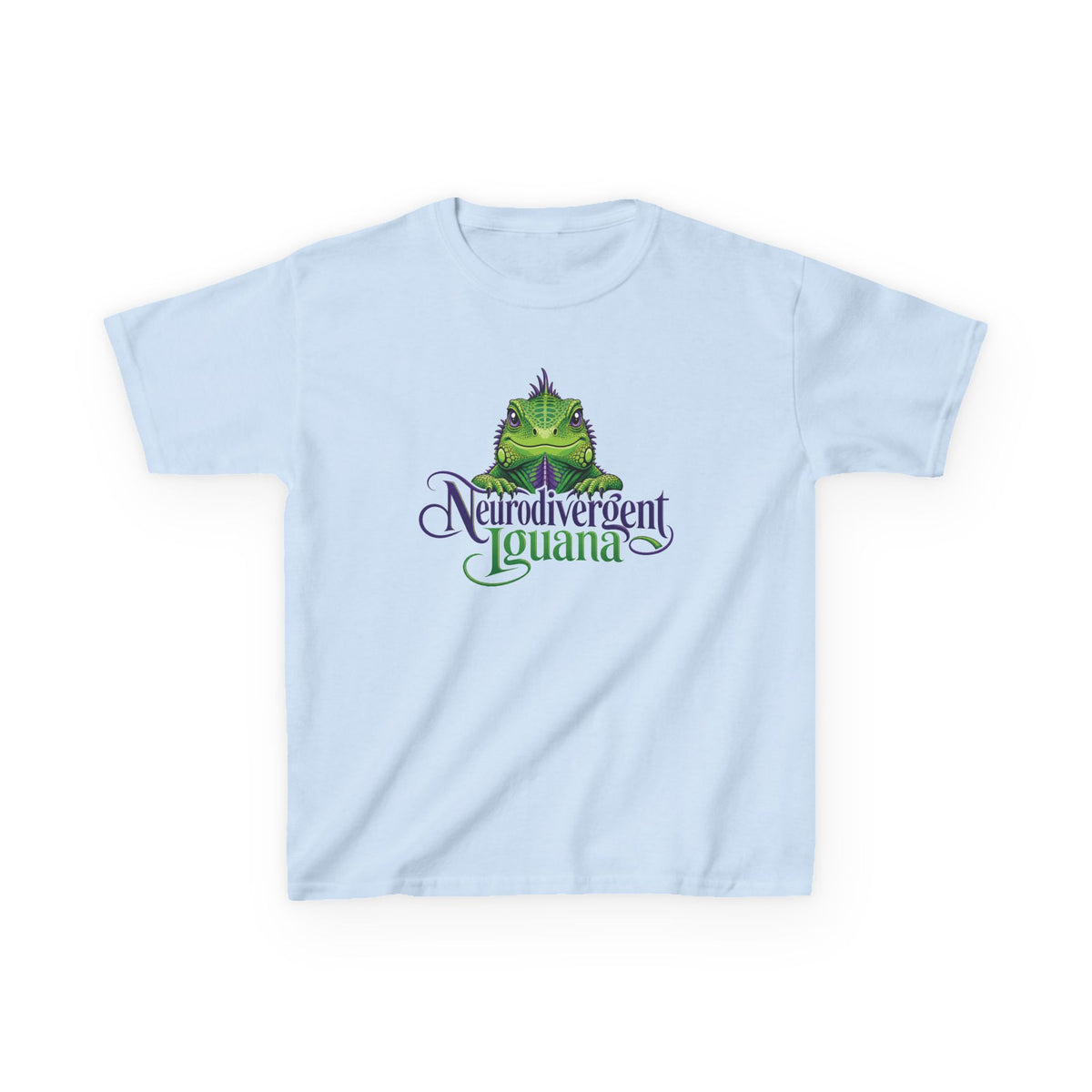 Kids T‑Shirt — “Neurodivergent Iguana” Cute Green Lizard Graphic Tee for Autism Pride & Awareness