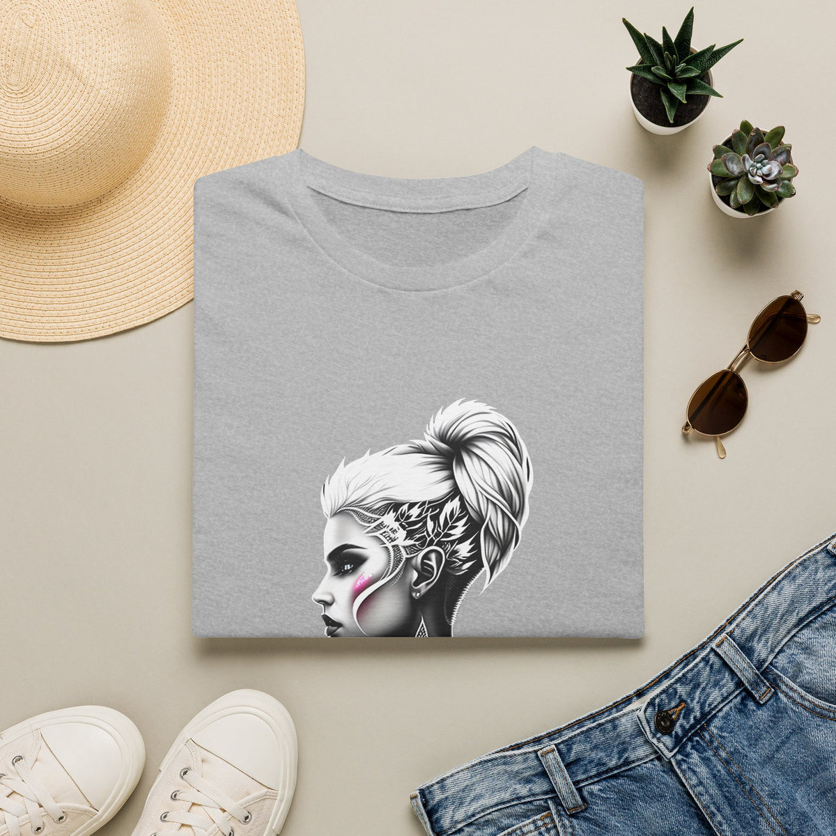 Women’s Portrait Tee — Artistic Side Profile Face Graphic T-Shirt