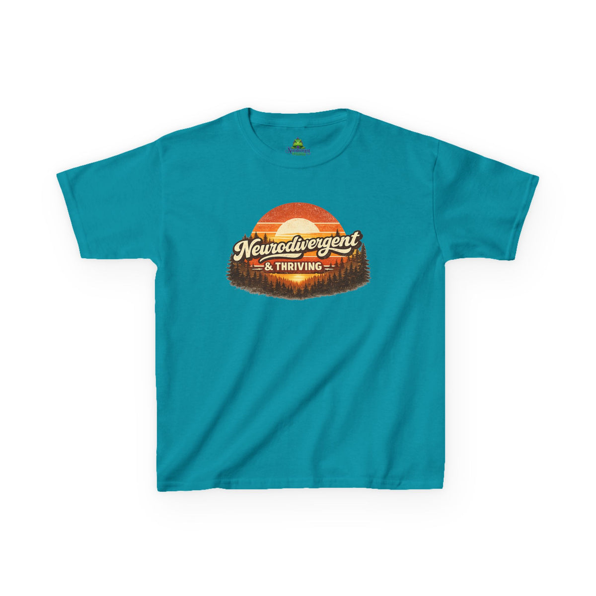 Kids T-Shirt — "Neurodivergent & Thriving" Retro Sunset Design