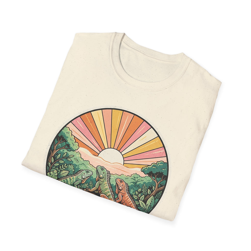 Sunrise Jungle T-Shirt — Retro Tropical Sunset Graphic Tee