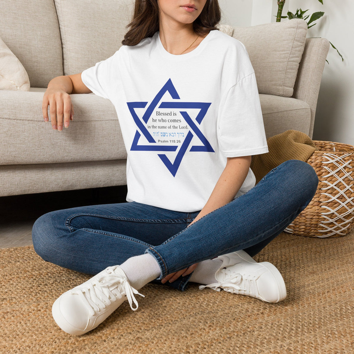 Star of David T-Shirt — "Blessed is he who comes in the name of the Lord" Hebrew Christian Jewish Faith Tee