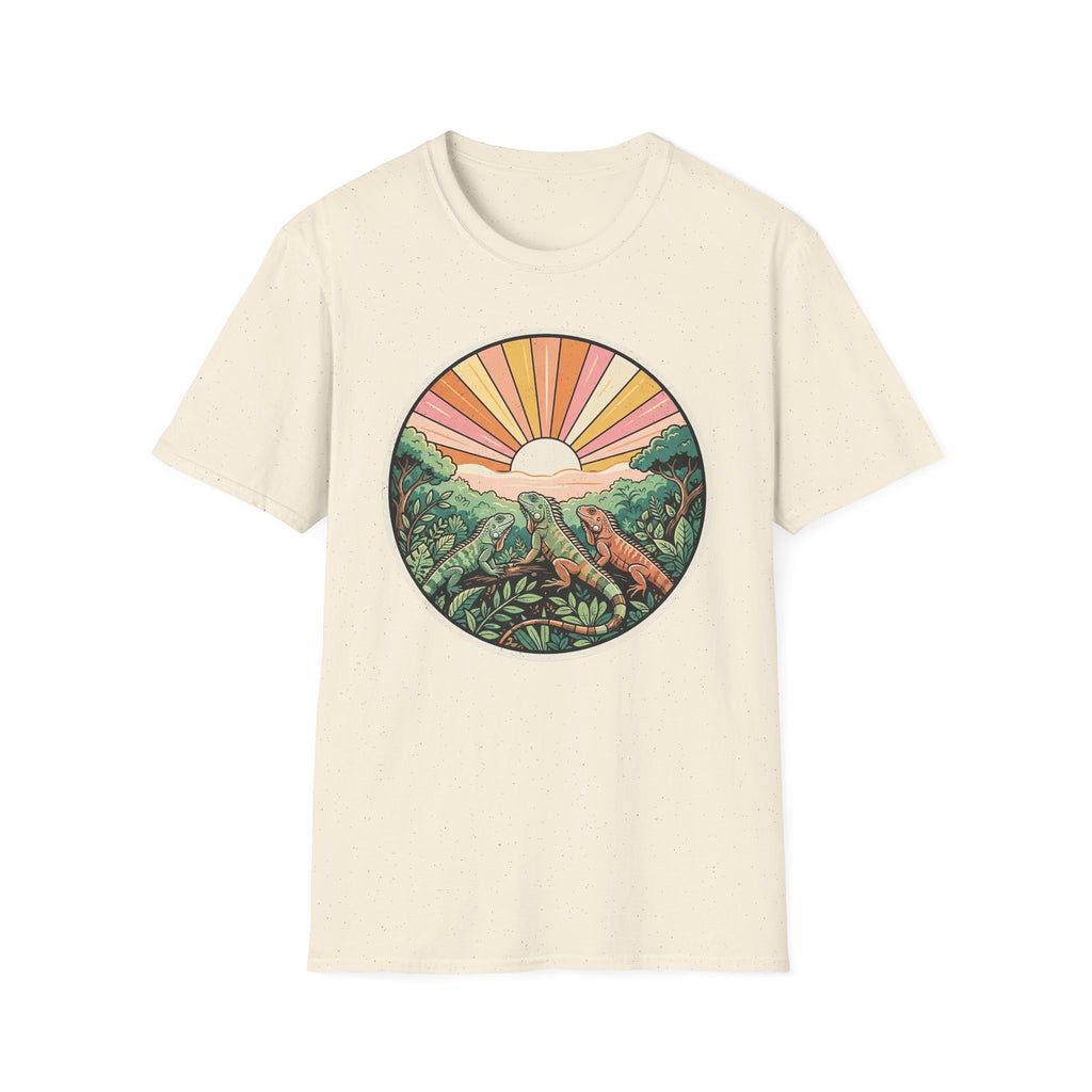 Sunrise Jungle T-Shirt — Retro Tropical Sunset Graphic Tee