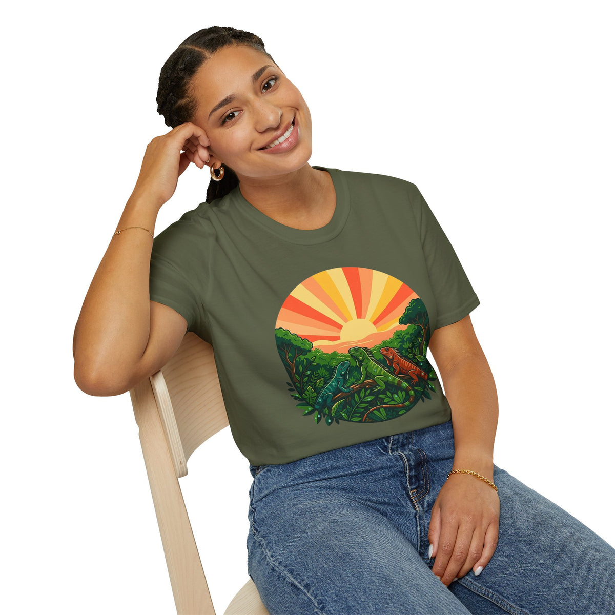 Sunrise Jungle T-Shirt — Tropical Iguana Sunset Graphic Tee