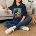 Raven Art T‑Shirt — Mystical Blue Crow Illustration Tee