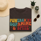 Graphic Tee — "Powered by Dopamine & Spite" Retro Colorful Quote Shirt
