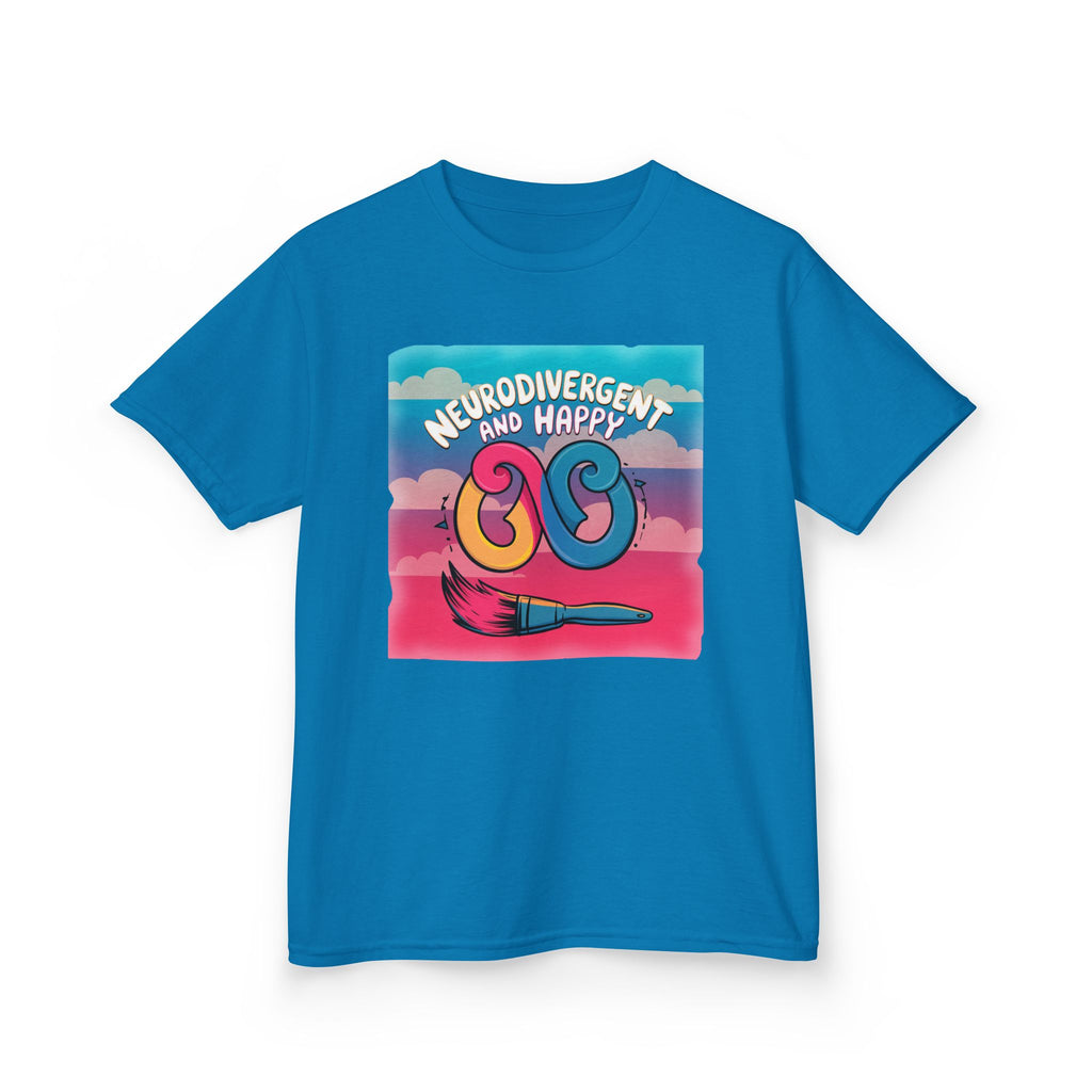 Kids Tee — "Neurodivergent and Happy" Colorful Art Brush Design