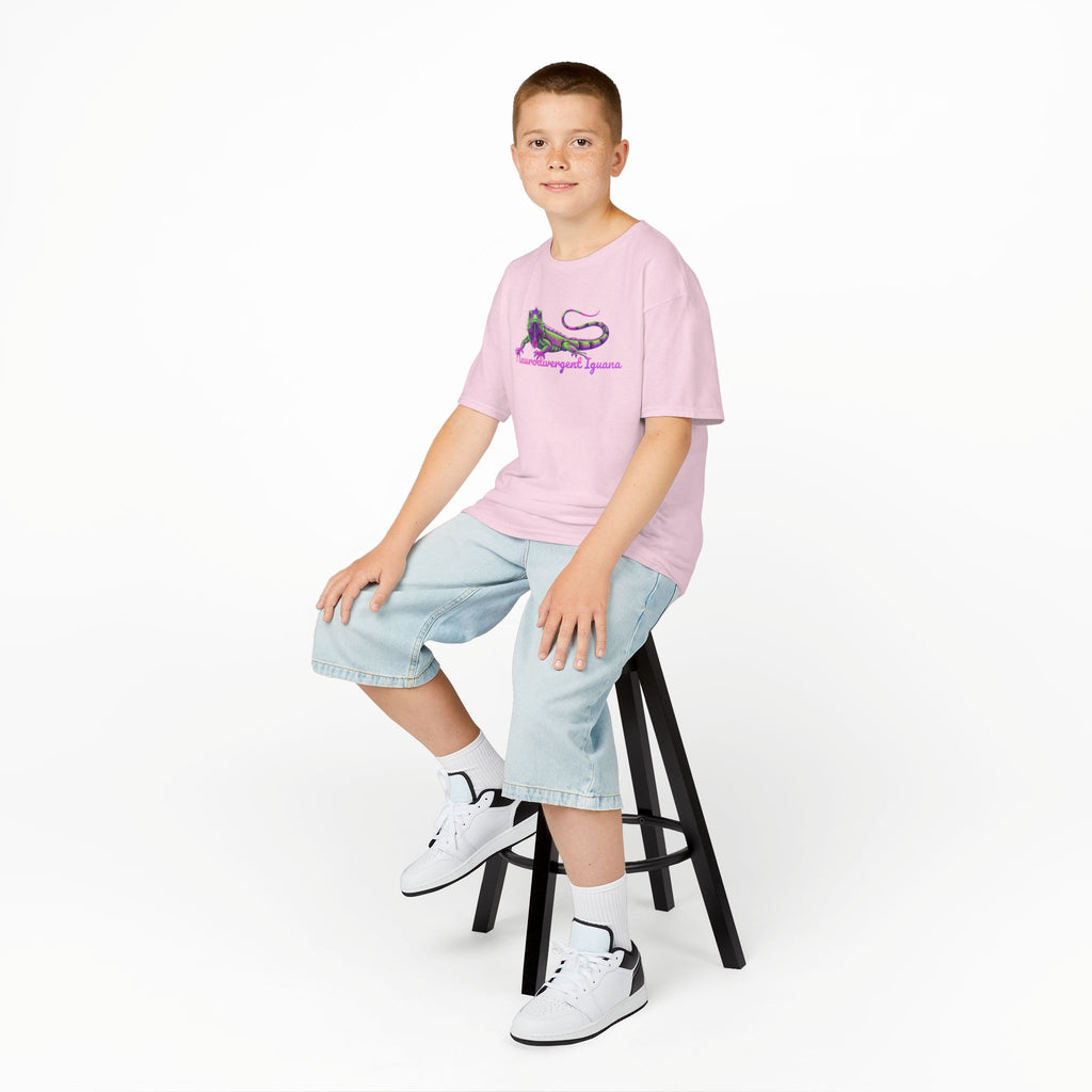 Kids Tee — Neon Green & Purple Iguana Graphic “Fluorescent Iguana”
