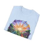 Sunrise Iguanas T-Shirt — Colorful Mountain Sunrise with Forest Trail