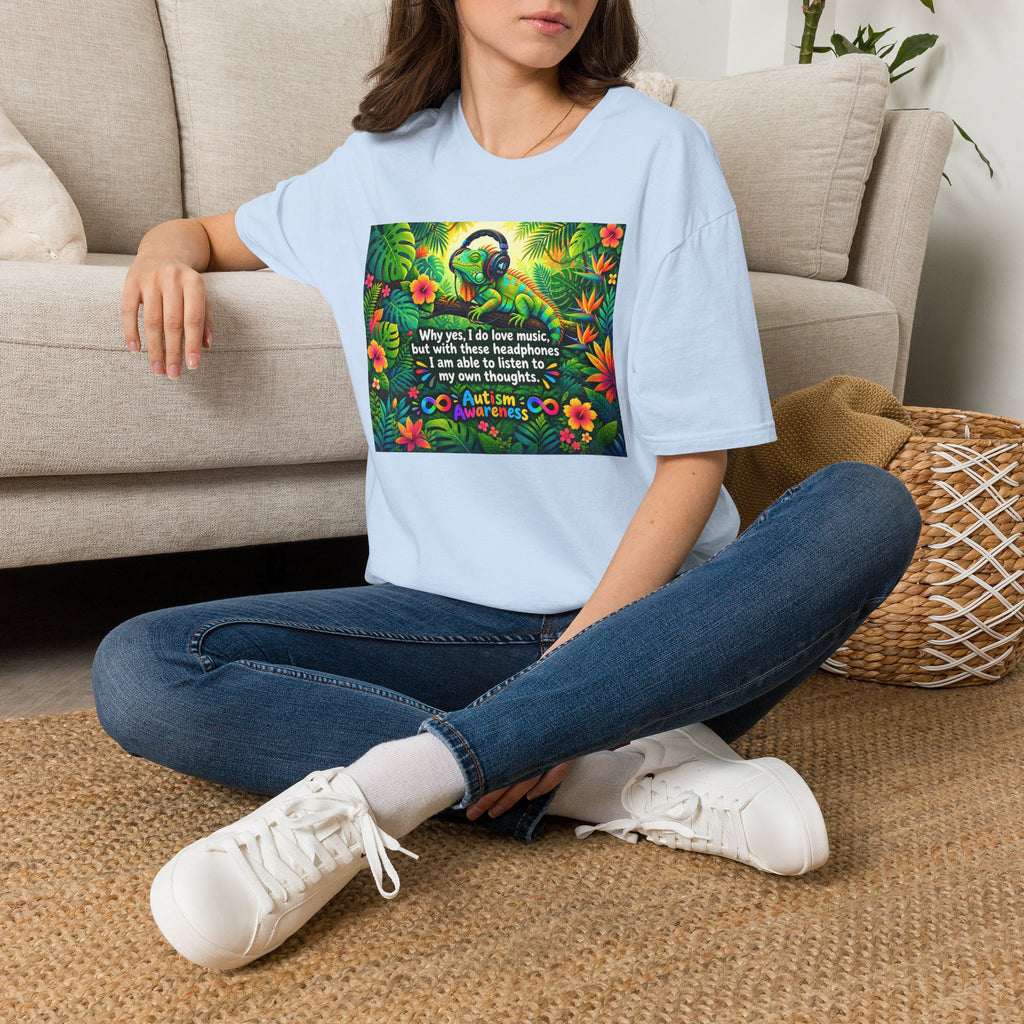 Autism Awareness T-Shirt — 'I Love Music, I Hear Headphones' Floral Design