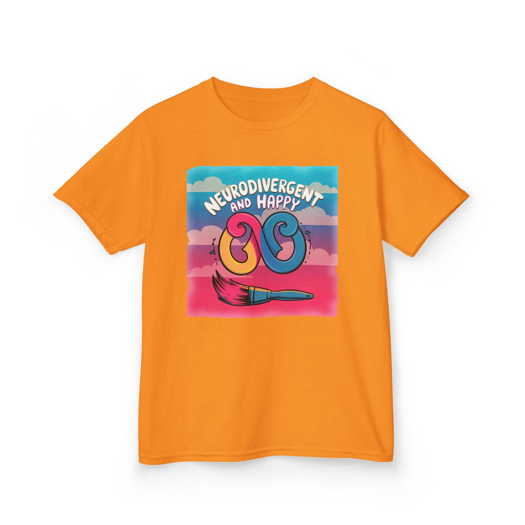 Kids Tee — "Neurodivergent and Happy" Colorful Art Brush Design