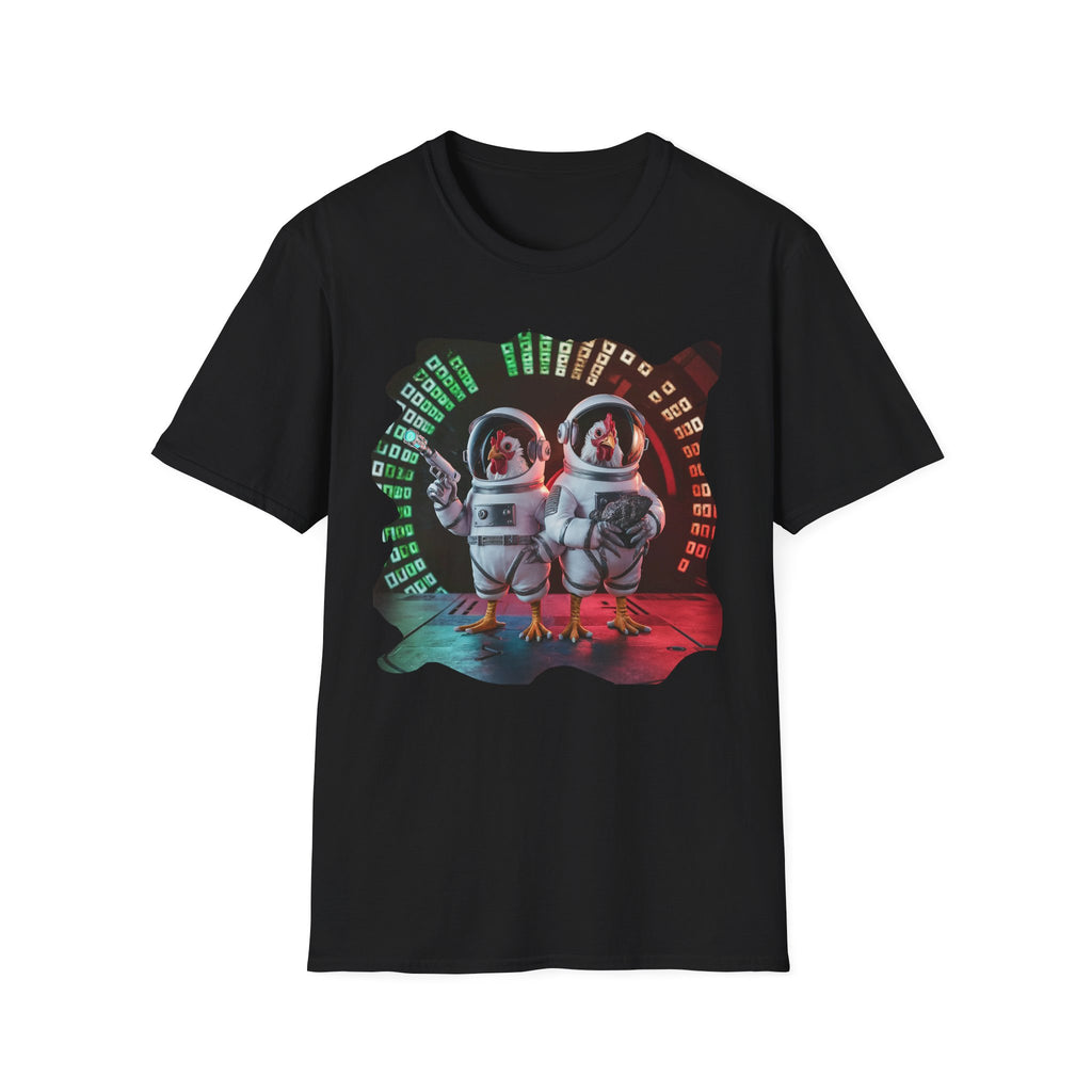 Astronaut Chickens Graphic Tee — Retro Space Vet Tech Chickens T‑Shirt